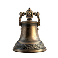 Antique bronze bell with intricate floral designs and ornate handle showcasing vintage craftsmanship and detail on transparent background