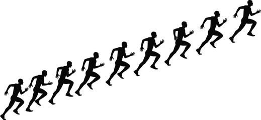 Running silhouette vector illustration, athletic motion sequence, human movement pose, dynamic sports figure, fitness action graphic, diagonal runner composition,