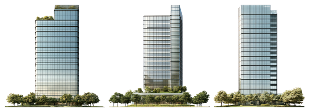 PNG Modern skyscrapers with greenery, element set on transparent background