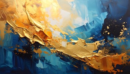 Fototapeta premium Abstract Oil Painting in Gold and Blue