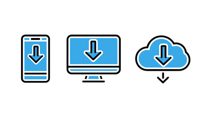 Fototapeta premium Vector illustration of download icon pack with mobile, desktop, and cloud
