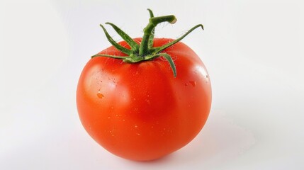 Fresh Tomato Close-Up: Ripe Red Tomato with Water Drops & Green Leaf Veins for Food Photography