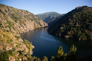 Fototapeta premium Views of the banks of the Sil Canyon in the Ribeira Sacra from the Souto Chao viewpoint (Galicia, Spain).