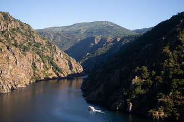 Views of the banks of the Sil Canyon in the Ribeira Sacra from the Souto Chao viewpoint (Galicia, Spain).