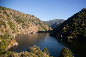 Views of the banks of the Sil Canyon in the Ribeira Sacra from the Souto Chao viewpoint (Galicia, Spain).