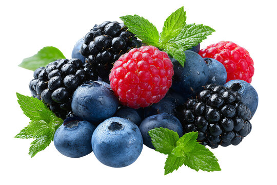 Fresh blueberries blackberries raspberries and mint leaves delight - Powered by Adobe