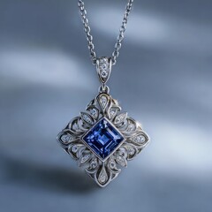 Elegant sapphire pendant, intricate design