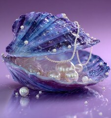 Purple seashell, pearls, jewelry