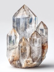 Crystal cluster, light-translucent, pointed, crystalline, multifaceted, natural, geological, quartz, specimen