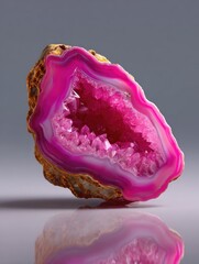 Pink agate geode, polished, detailed