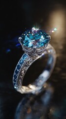 Sparkling teal ring, ornate band