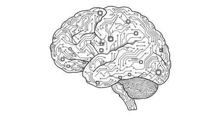 Innovative AI brain concept with intricate circuit board pathways and microchips representing advanced technology