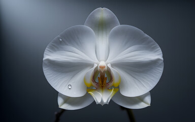 Pristine white phalaenopsis orchid bloom delicate petals elegant floral beauty soft light soft focus macro photography botanical
