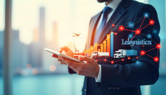 businessman holding virtual screen