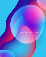 Abstract fluid shapes overlap, creating vibrant color gradients. Blue, purple, pink hues dominate composition. Modern design element.