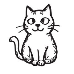 Cat Doodle Black and White Illustration Vector Image Cute Kitten Sketch Line Art Drawing Silhouette