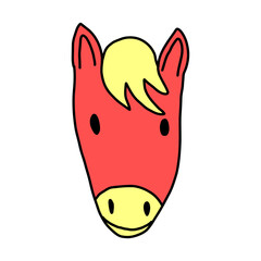 Red horse head face, hand drawn illustration, Chinese zodiac year, cute pony christmas character, animals for print, sticker, New year 2026