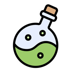 Poison bottle with green liquid in colorful outlined style