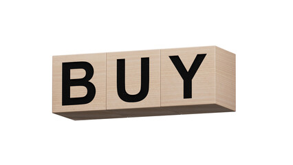 Buy. wooden cubes form the word Buy. The concept of the word Buy.Supports PNG files with transparent backgrounds.