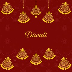 Naklejka premium Decorative Diwali ornaments on red background with festive details 