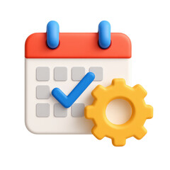 Obraz premium performance in creation labor concept. Calendar with checkmark and gear icon.