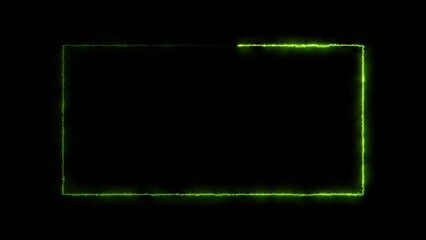 Rectangle line neon bright green color 4k illustration on black background. 4k illustration.