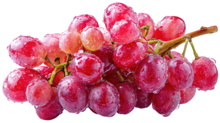 Closeup of a Cluster of Red Grapes with Water Droplets on Transparent Background