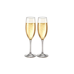 Sparkling golden champagne glass with bubbly liquid isolated on white background