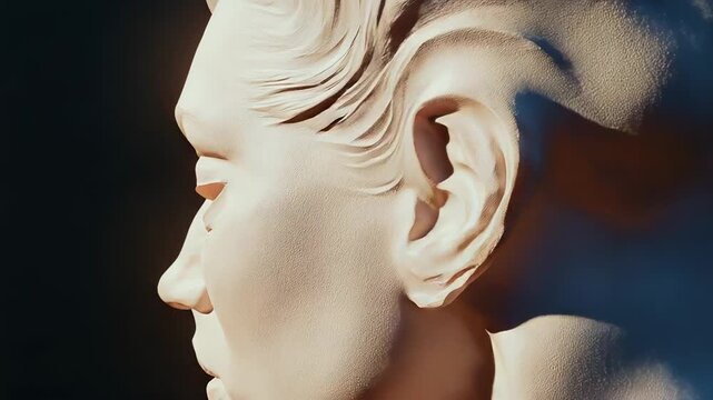 White plaster face expressing serenity with closed eyes and smooth skin