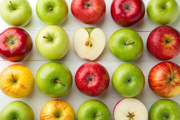 Row of apples with one apple cut in half