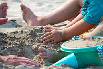 Child playing on a beach, good activity and sport for health and mental health