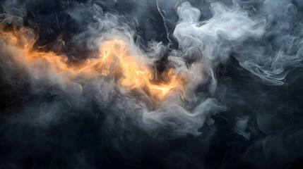Mystical swirls of glowing smoke and shadow create an abstract dance of light and darkness.