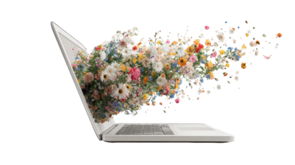 Laptop erupts with colorful flowers