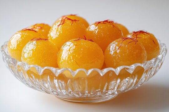 Saffron Infused Indian Sweets (Angoori Kesar Petha) in Glass Bowl Photo.