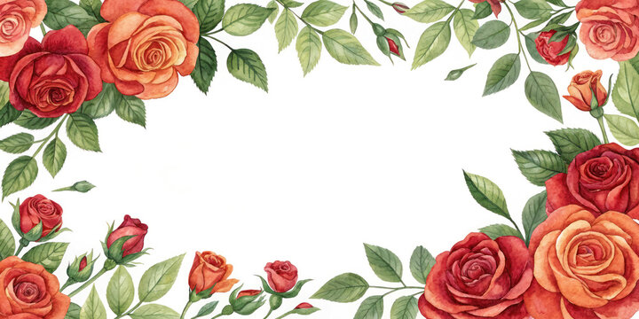 Romantic Floral Border with Red Roses