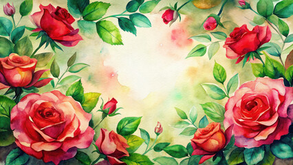 Romantic Floral Border with Red Roses