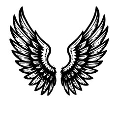 Obraz premium Vintage Style Wings Vector Graphic. Black and White Grunge Illustration of Angel Wings, a Symbol of Freedom and Aspiration.