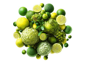 Vibrant green and yellow citrus and artichoke cluster