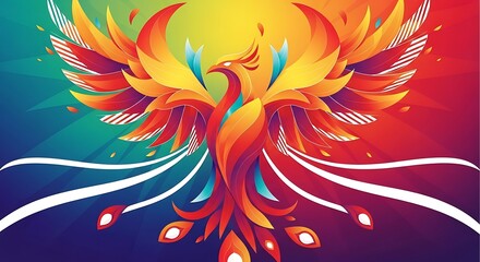 Vibrant Phoenix Illustration with Gradient Background and Stylized Feathers