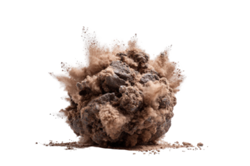 Exploding brown ball of debris against black background