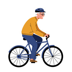 Obraz premium Elderly man riding a bicycle with helmet and focused expression 