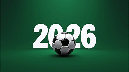 Obraz premium Classic soccer ball fronts bold 2026 on green backdrop. 