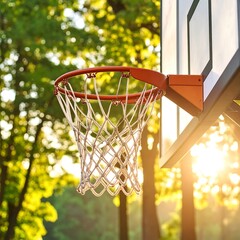 Outdoor basketball hoop at sunset
