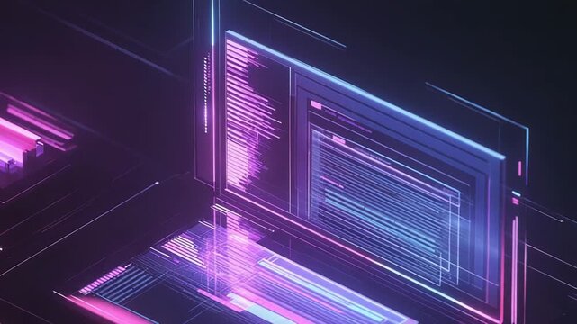 Futuristic neon user interface displaying complex data analysis