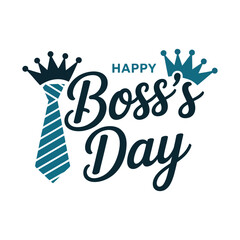 Boss’s Day design with crown icons, striped necktie, decorative cursive typography, and celebratory layout on clean background