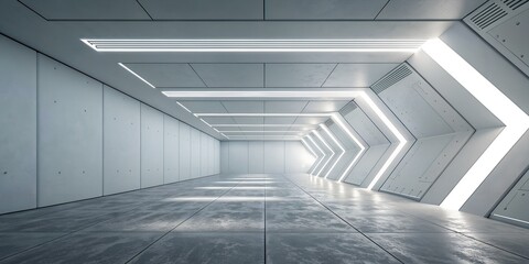 Obraz premium Bright Futuristic Sci-Fi Corridor with Neon Lights