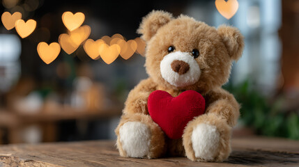Obraz premium Adorable Plush Brown Teddy Bear Holding a Red Heart Shape. Ai Generated Images