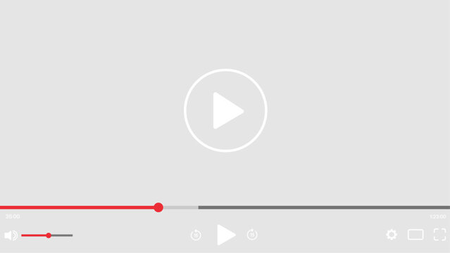 Modern video player PNG with play button, streaming frame, interactive UI controls for social media apps and website vector design on transparent
