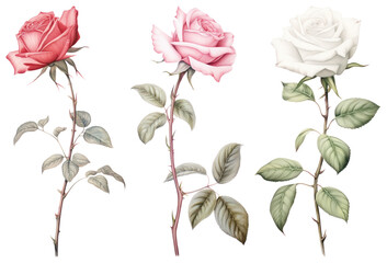 Fototapeta premium PNG Elegant roses beautifully illustrated, element set on transparent background