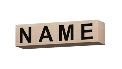 concept word name on wooden cubes.close up of wooden cubes,Business Concept.Supports PNG files with transparent backgrounds.